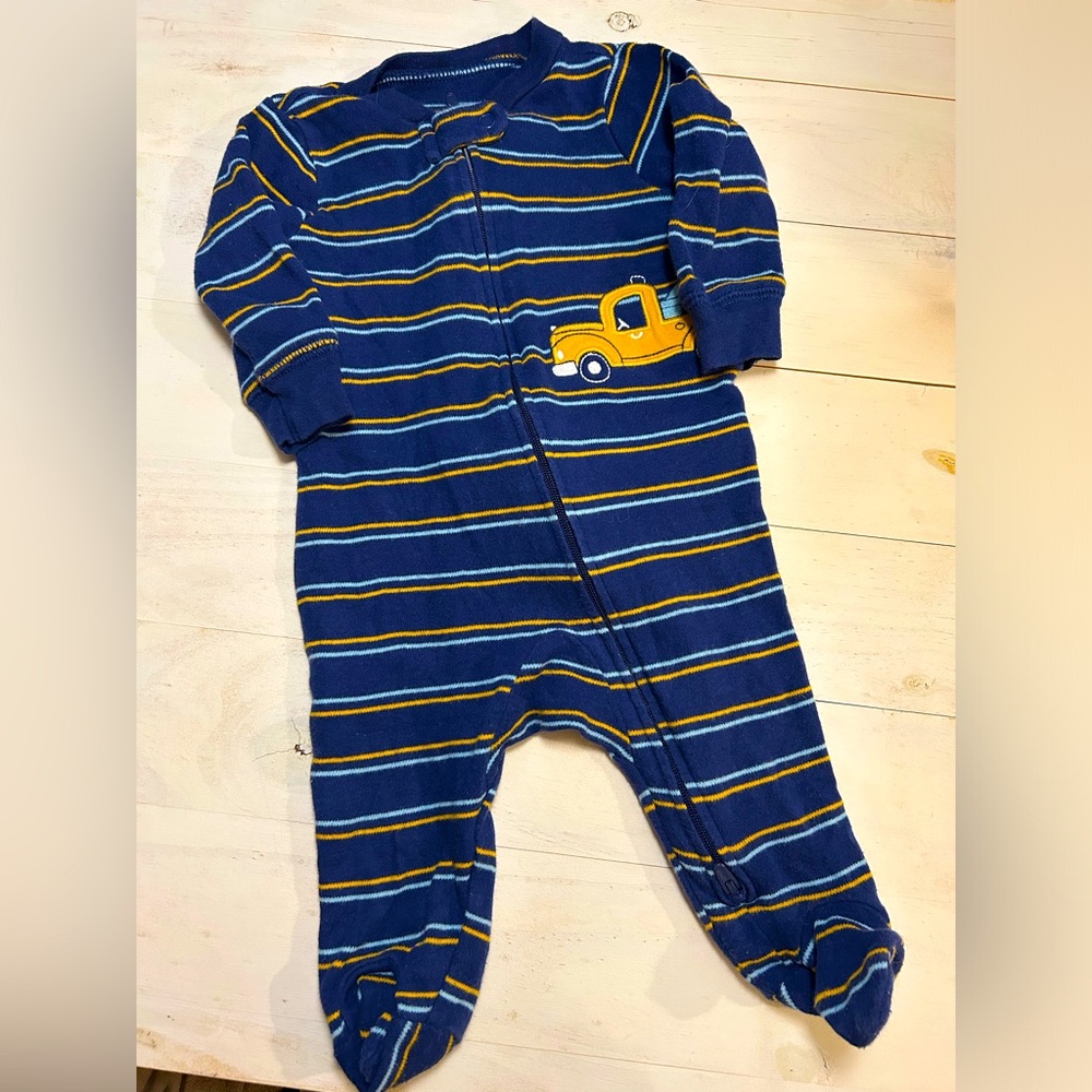 Carters Infant Boys Sleeper Size 3 Months tow truck with stripes EUC